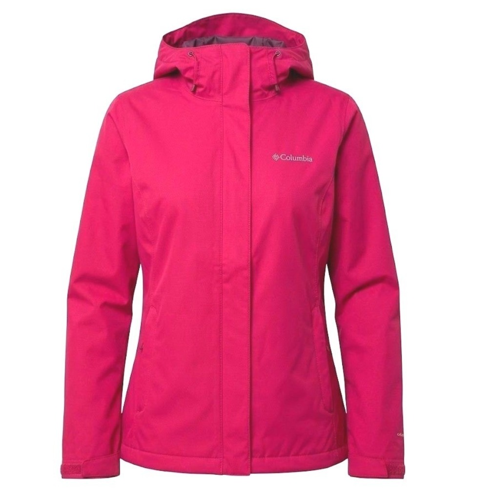 Columbia Interchange Red Hooded Rain Jacket Shell Womens Large NOTES